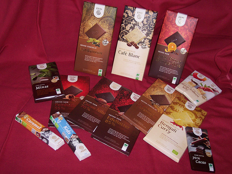 Fair gehandelte GEPA-Schokoladen.